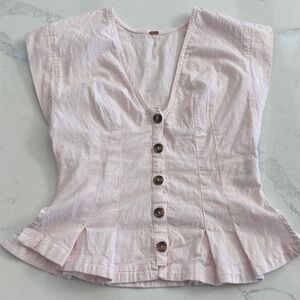 Free People Ballet Pink Button-Down Women's Top, small